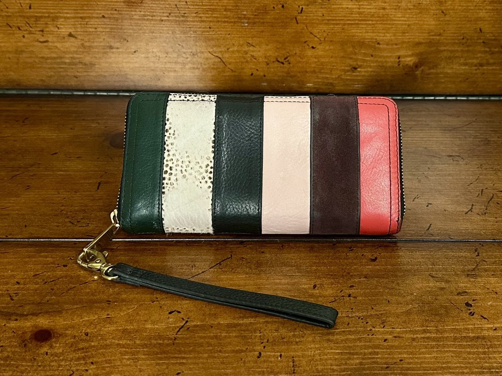 FOSSIL Wallet: “Logan” Smooth Zipper Clutch With Lobster Clasp Strap ManyPockets