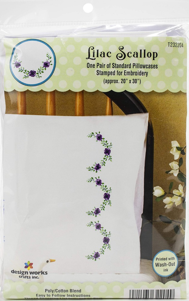 Crafts Lilac Scallops Stamped for Embroidery Pillowcases, Purple