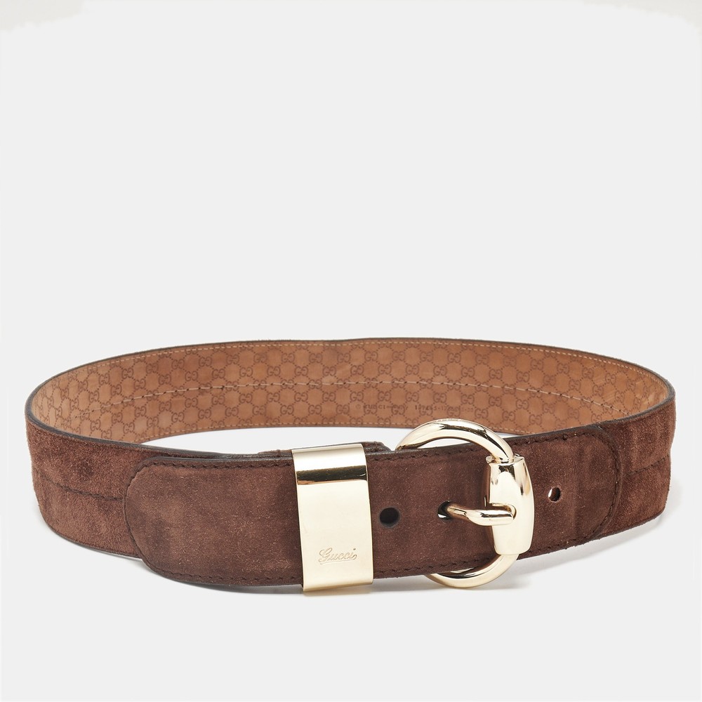 Gucci Brown Suede Wide Buckle Belt 95 CM