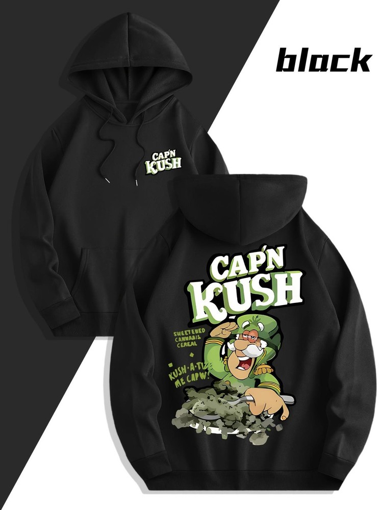 Men's Black Capn Kush Leaf & Leaf Graphic Hoodie - Heavy Duty Pullover Sweatshir