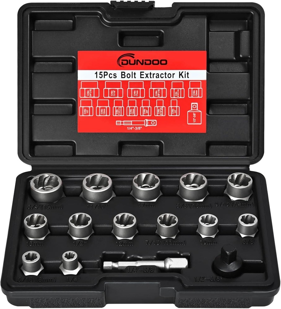 Bolt Extractor Set, 15PCS Easy Out Bolt Extractor Kit, 3/8