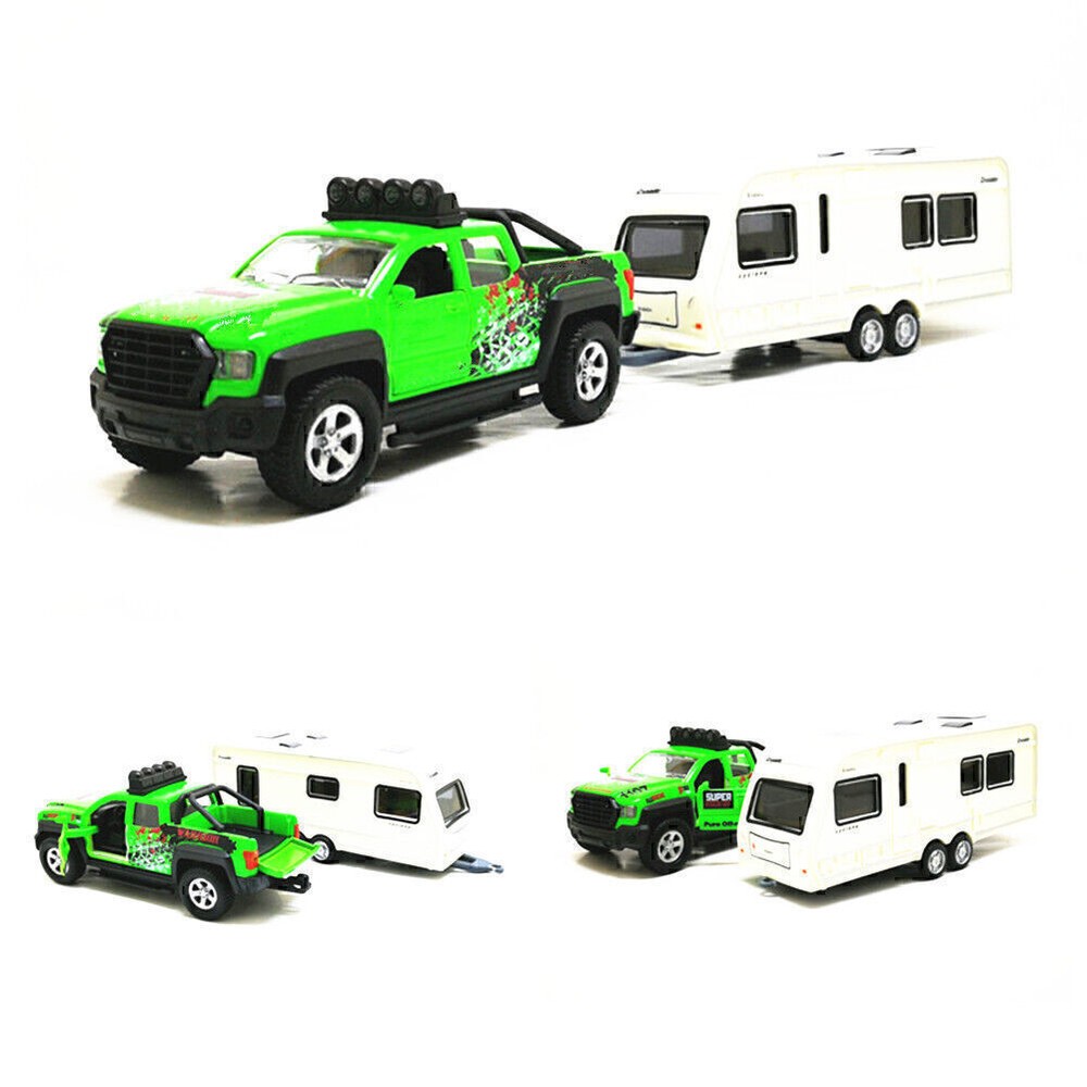 1:36 Trailer Tow Pickup Truck Model Car with Camper Van Diecast Toy New