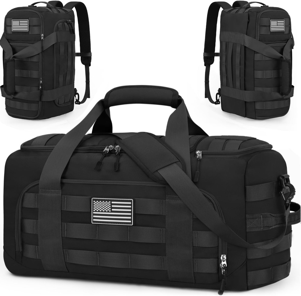ZOMFELT Tactical Gym Bags for Men, 40L Travel Duffle Bag with LARGE, Black