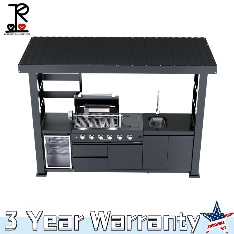 4-Burner 72000BTU Gas Deluxe Outdoor Kitchen Bar BBQ Island Grill w/Cooler &Roof
