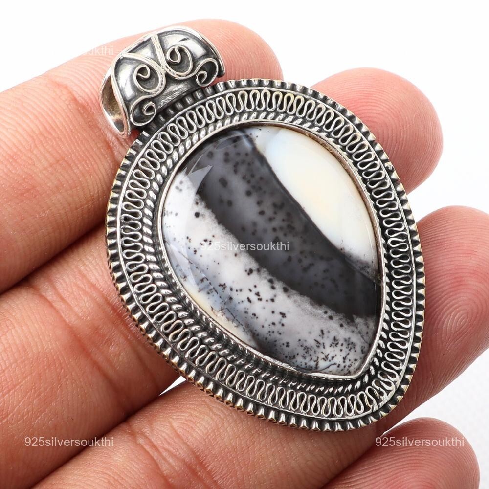 Dendrite Opal Gemstone 925 Sterling Silver Cyber Monday Gift New Pendant Jewelry-image