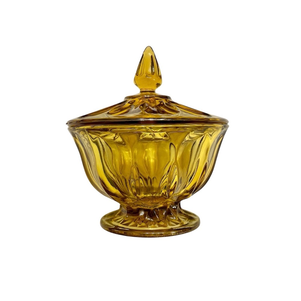 Anchor Hocking Amber Glass Fairfield Vintage Footed Candy Dish With Lid