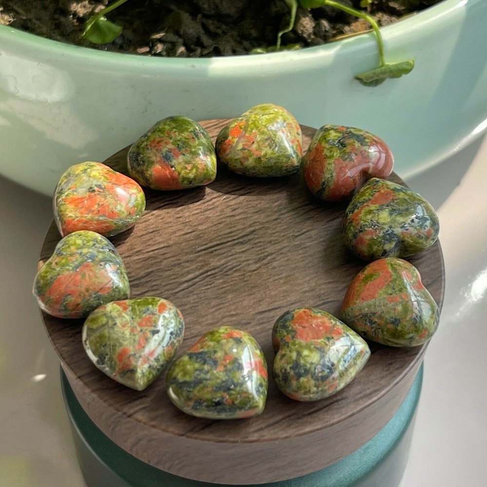 5pc Natural unakite quartz Mini loving heart crystal carved gem reiki healing^