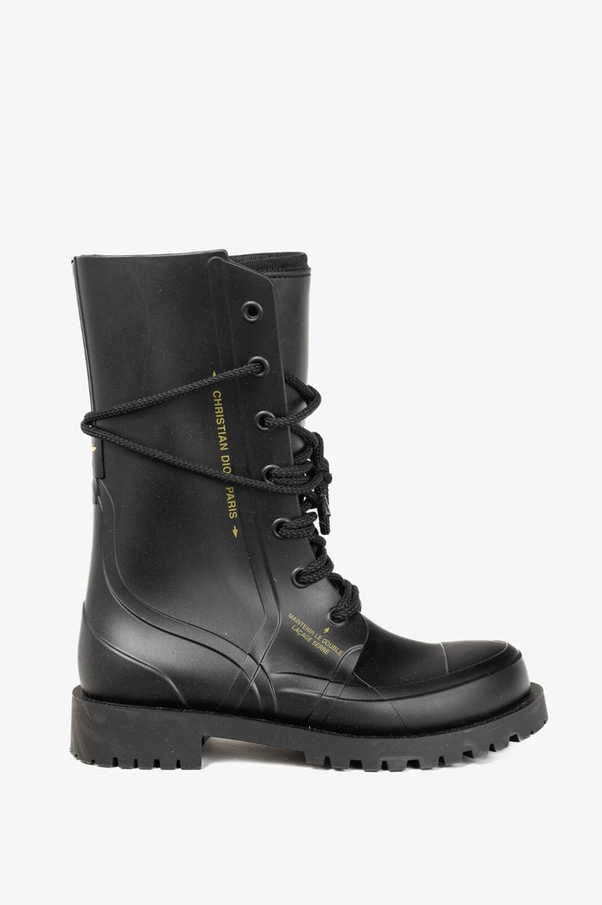 DiorCamp Bee Accent Rubber Combat Boots Size 6.5 Christian Dior
