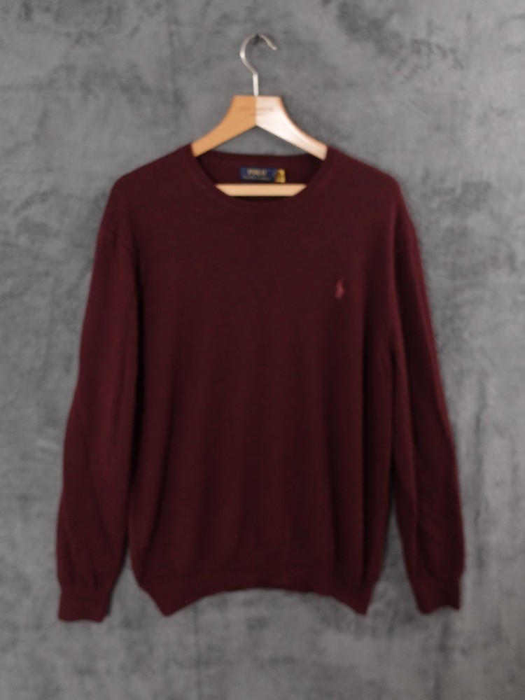 Ralph Lauren Jumper Men XL Burgundy Red 100% Wool Pullover Sweater Crew Neck RL