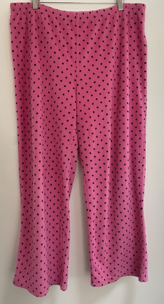 Women's Small Polka Dot Cozy Soft Fleece Elastic Waist Pull On PJ Pants Pink L