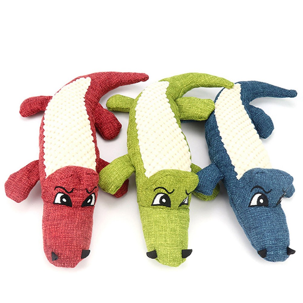 Dogs Chew Toys Pets Linen Plush Squeaky Noise Cleaning Teeth Toy Crocodile Shape