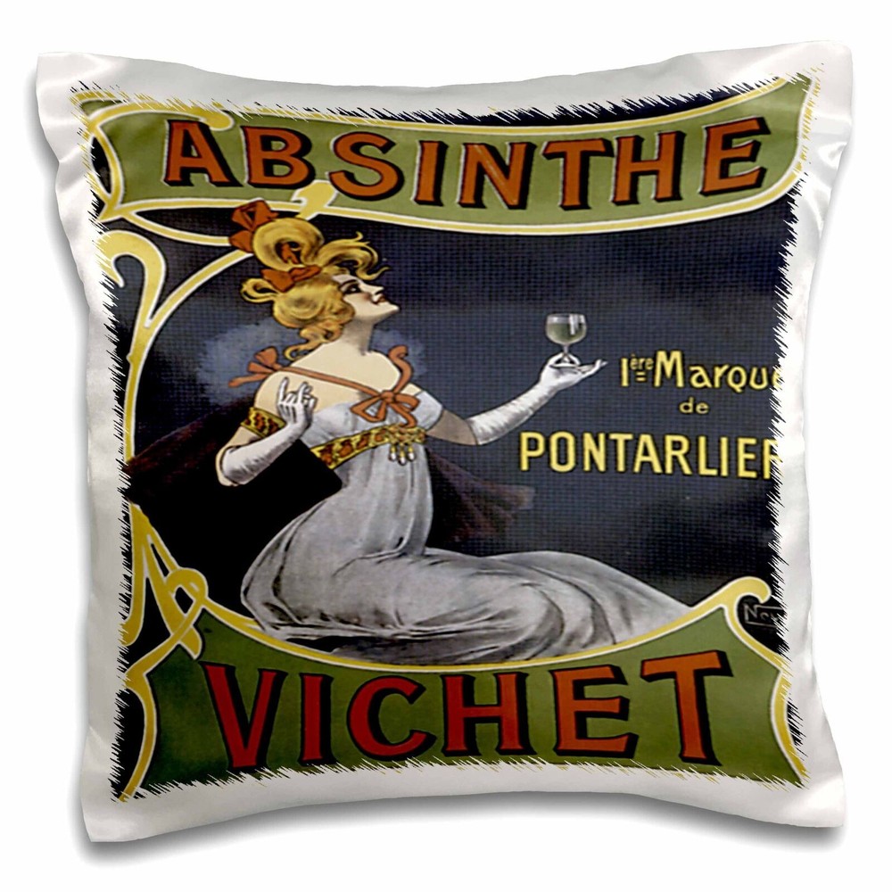 3dRose Vintage Absinthe Vichet French Liquor Advertising Poster 16x16 inch Pillo