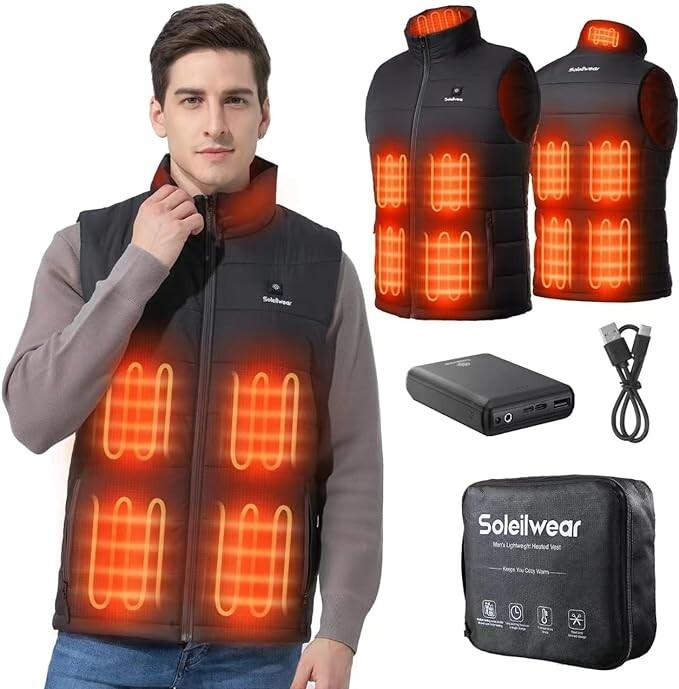 Men's Rechargeable Heated Vest with 14400mAh Battery - Upgraded Warmth by Soleilwear