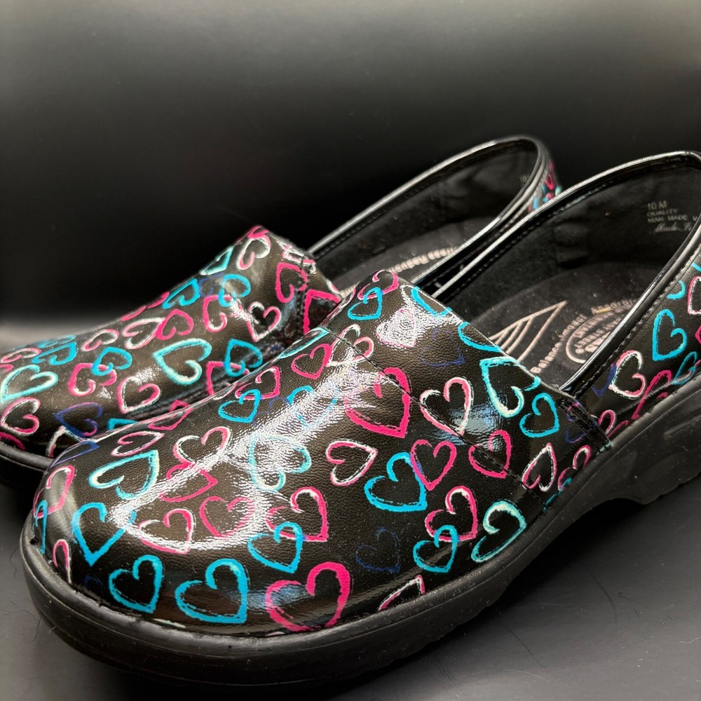Easy Works Clogs Slip Resistant Hearts Print Comfort Shoes Size 10M