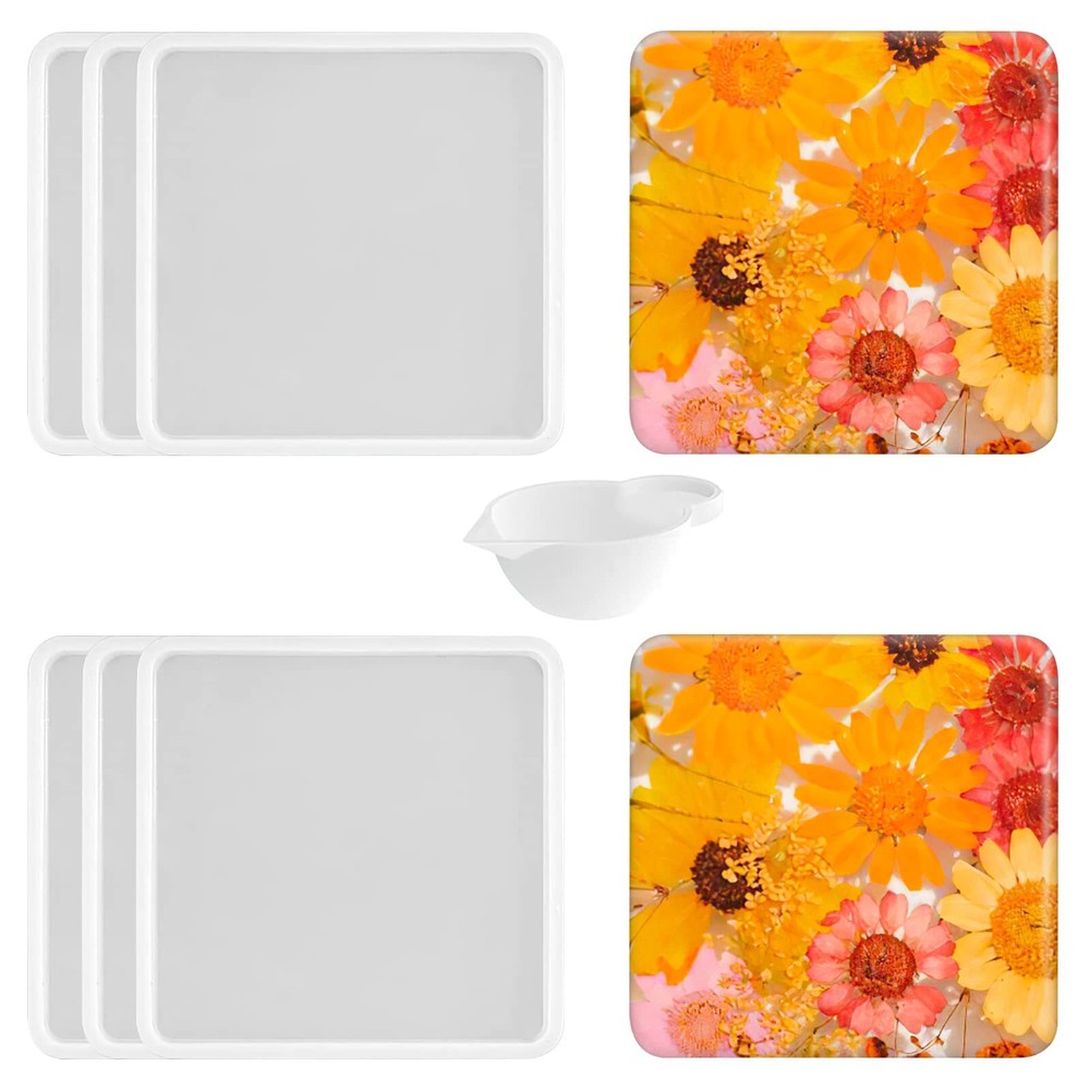 6-Piece Thickened Epoxy Resin Coaster Silicone Molds for DIY Craft