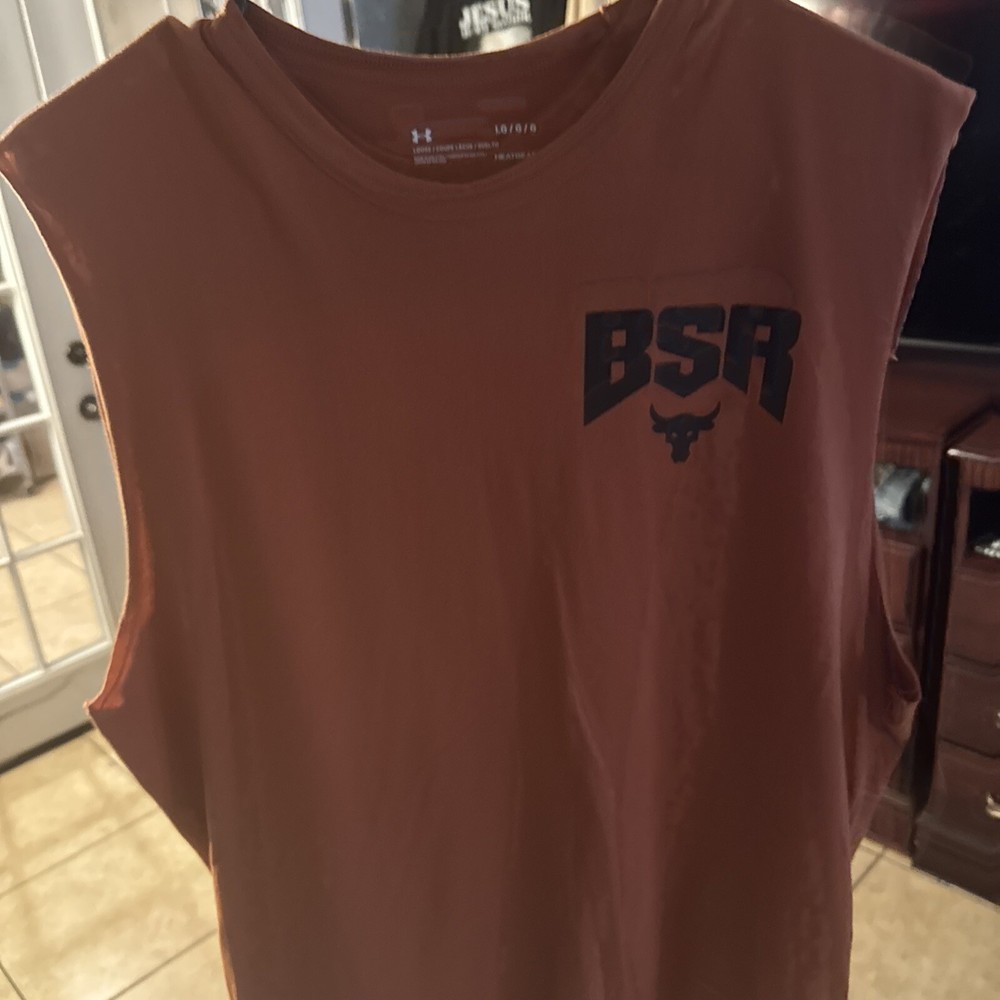 Under Armour Project Rock Shirt Mens Large Orange BSR Sleeveless Tank Adult A25