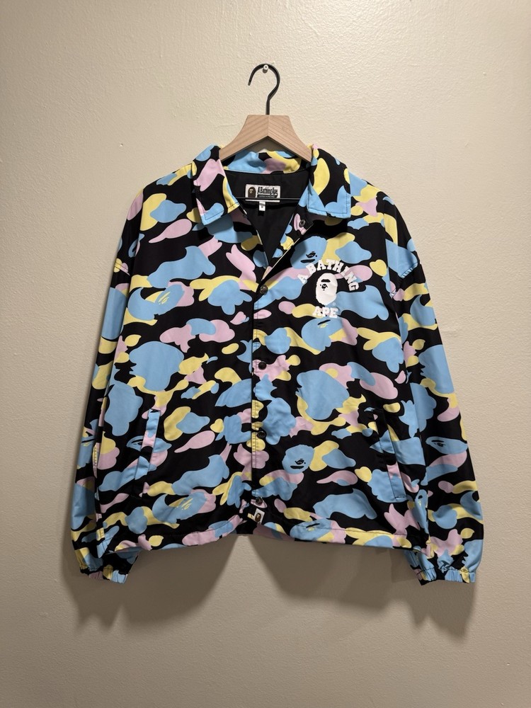 Bape A Bathing Ape Cotton Candy Camo Multicolor Button Coaches Jacket Logo sz M