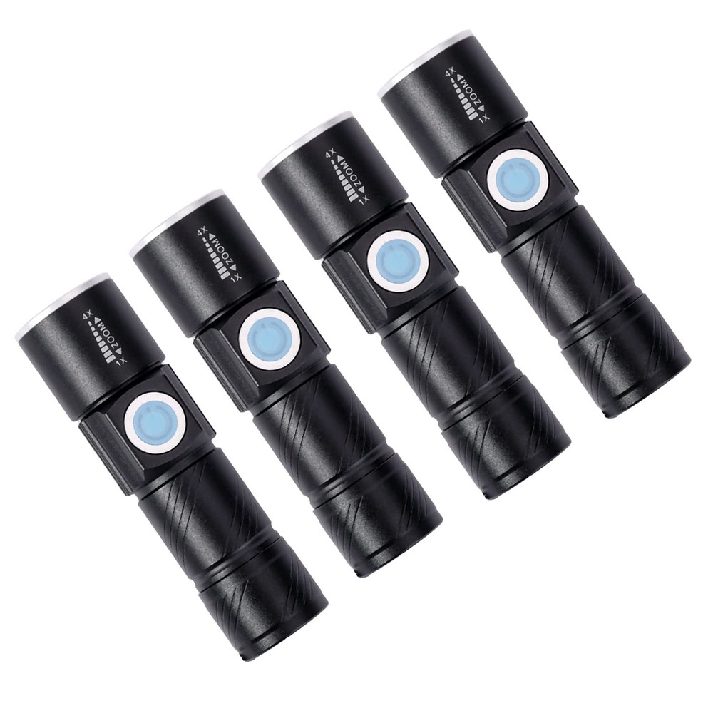 4 Pack Mini USB Rechargeable LED Flashlights for Bulk Use