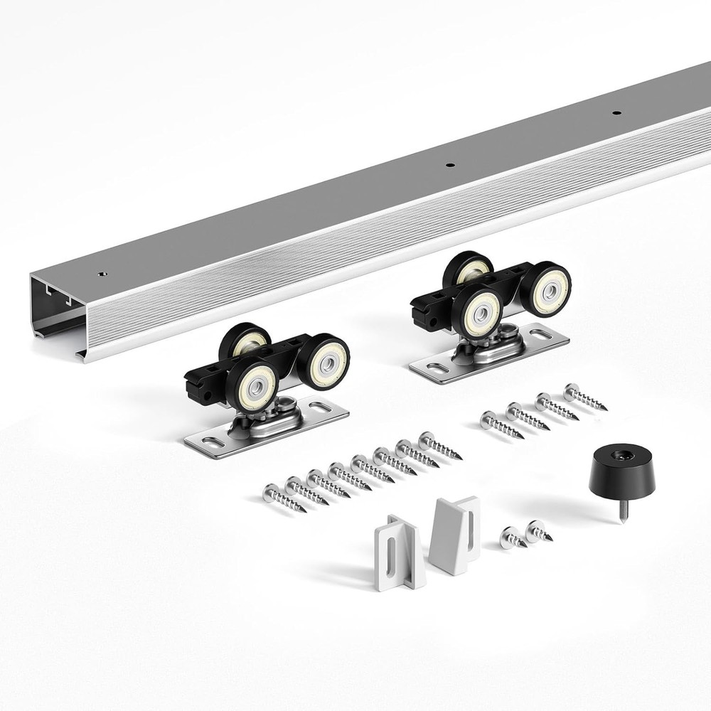 7FT Sliding Pocket Door Hardware Track Kit,Aluminum,Commercial Grade,Top Mount