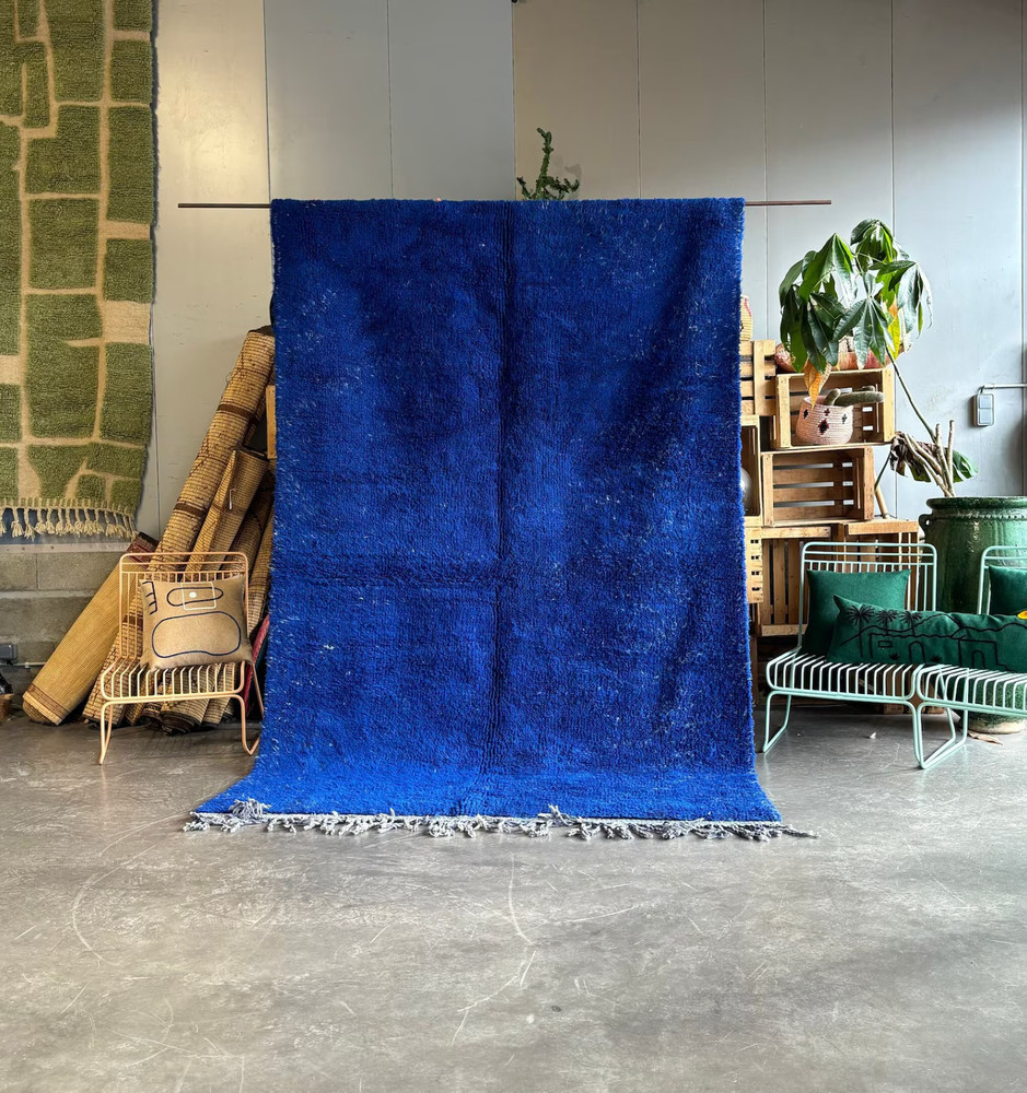 Handmade Moroccan Berber Wool Rug Color Blue Luxury Design Carpet Rug