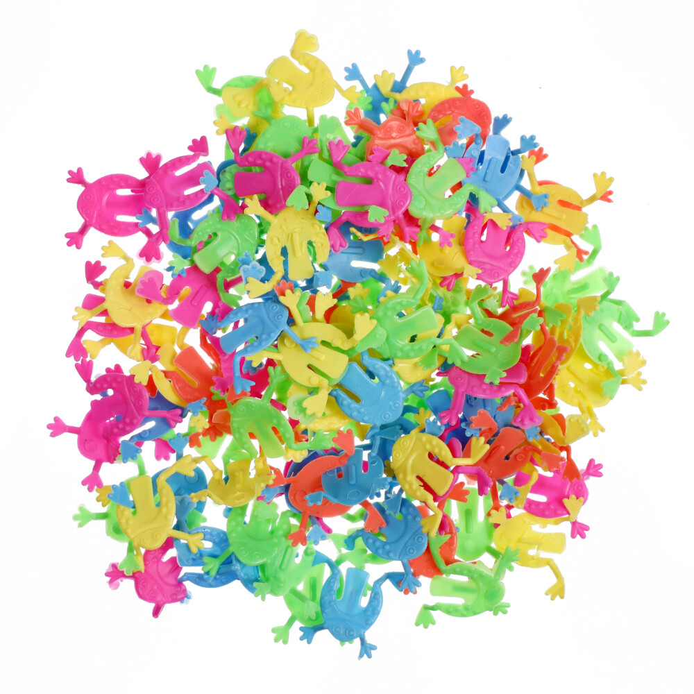 100 Pcs Plastic Frogs for Kids Miniature Figurines Press down Toys