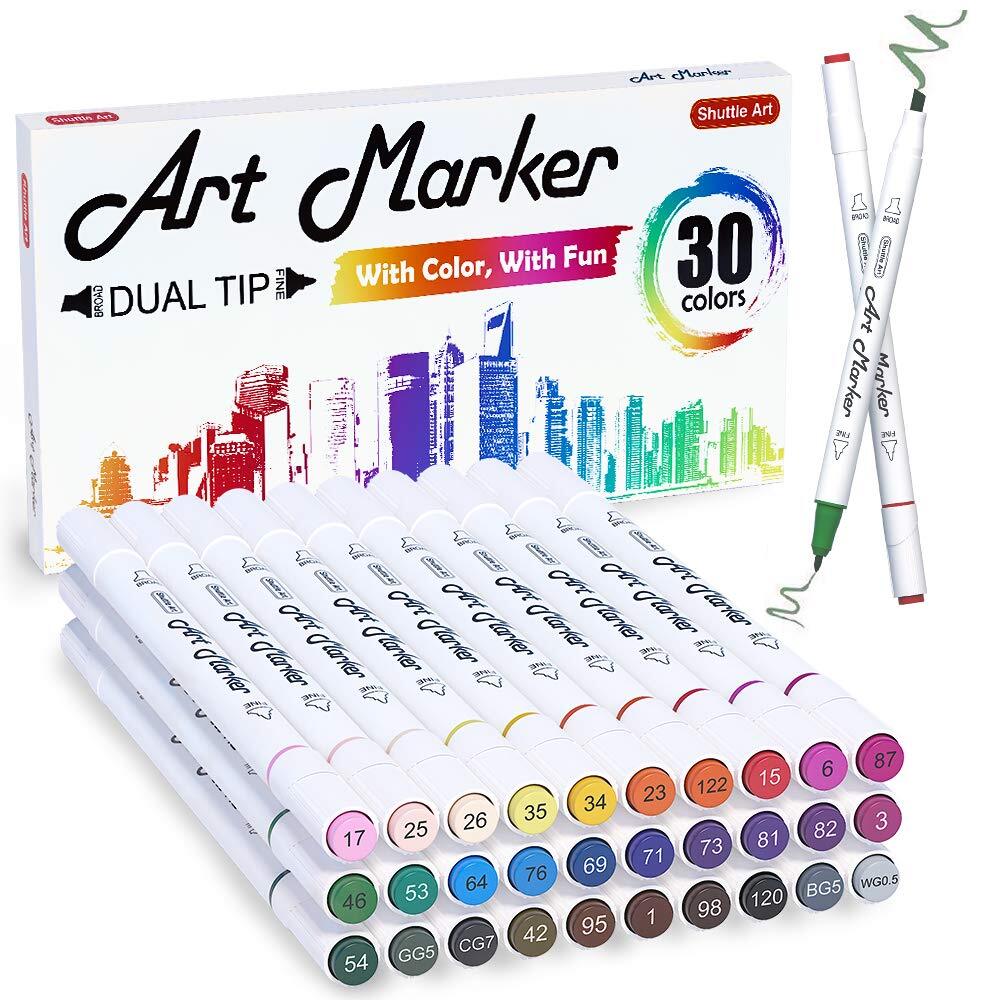 30Colors Dual Tip Art Markers Perfect For Adult Coloring Sketching & Card Making