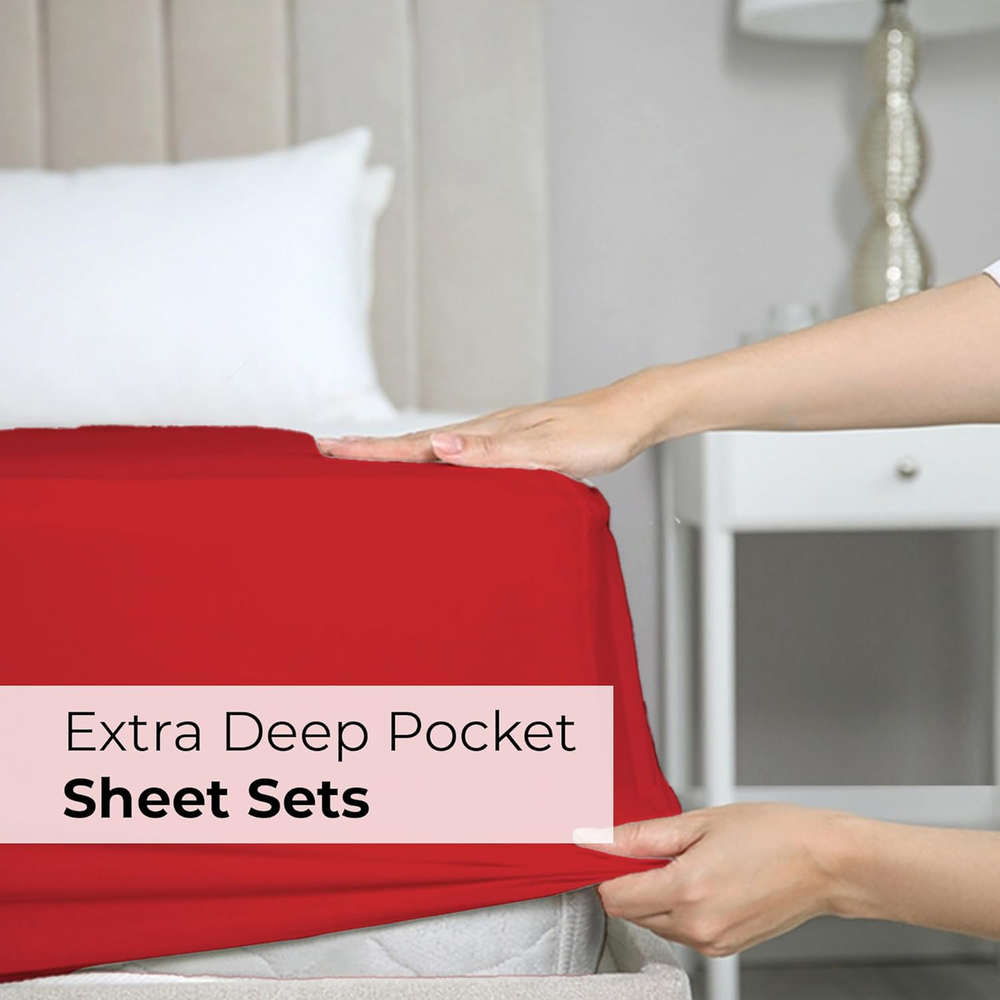 Extra Deep Split King 7-Piece Cooling Luxury Red Sheet Set