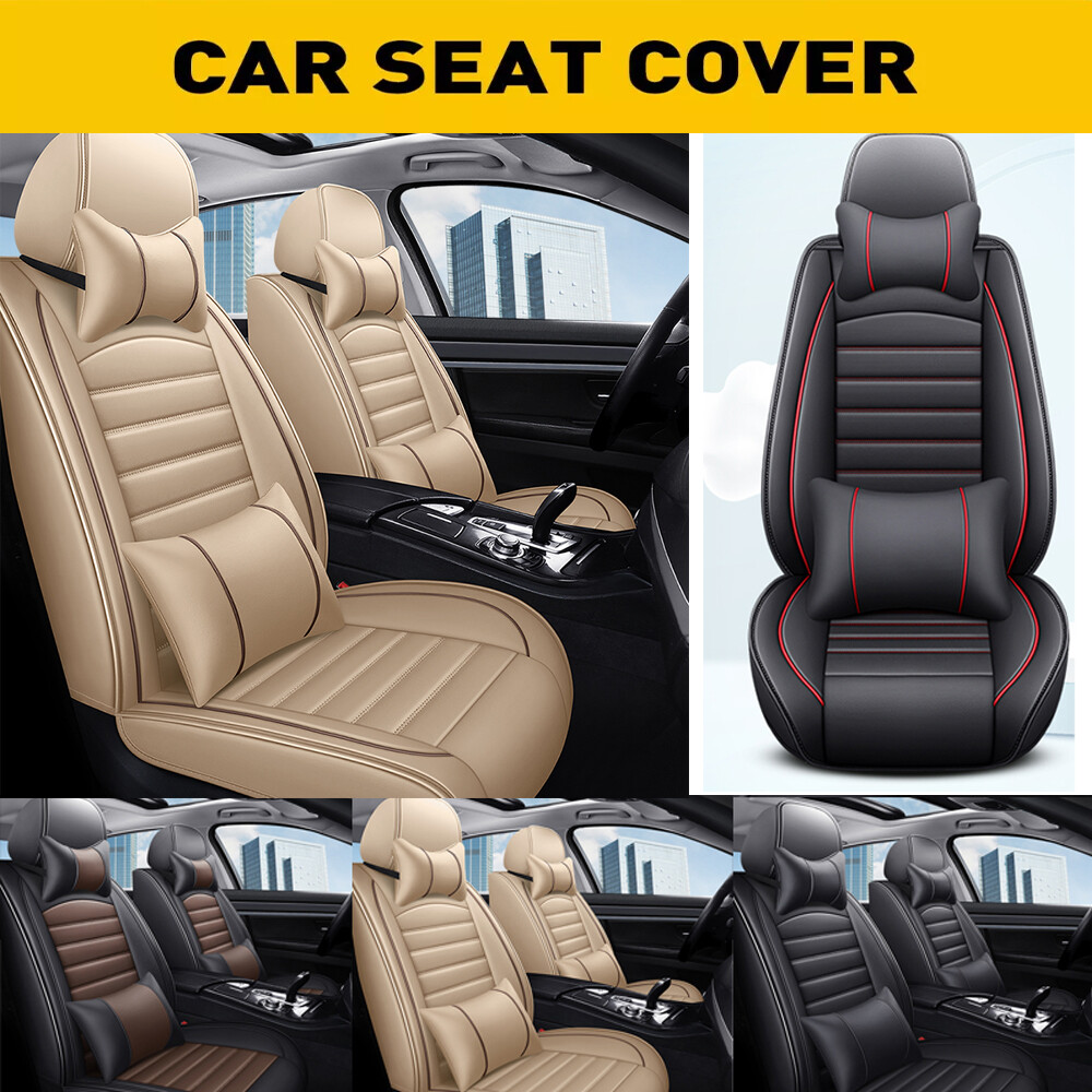 For Toyota Camry 5-Seat PU Leather Full Car Seat Cover Set Front Rear Protector