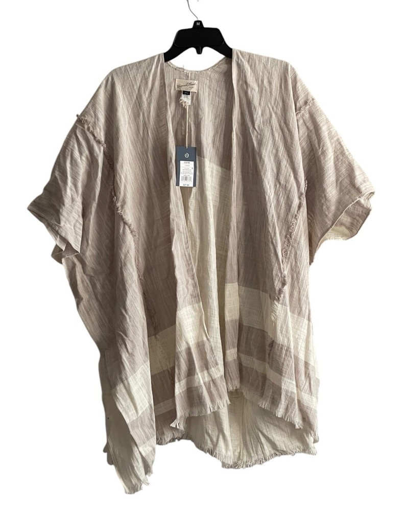 Universal Thread Boho Open Front Kimono Tunic Frayed Hem Beige OSFM Neutral NWT