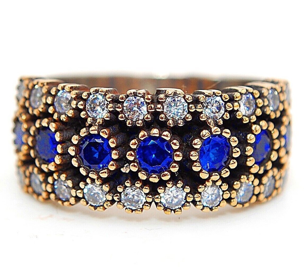 925 Silver Ottoman-Style 2CT Treated Sapphire Ring Size 8.5  