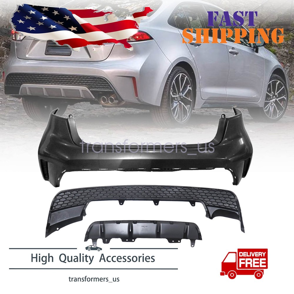 New Rear Bumper Cover Upper&Lower Kit Fits 2020-2022 Toyota Corolla SE XSE 2.0L