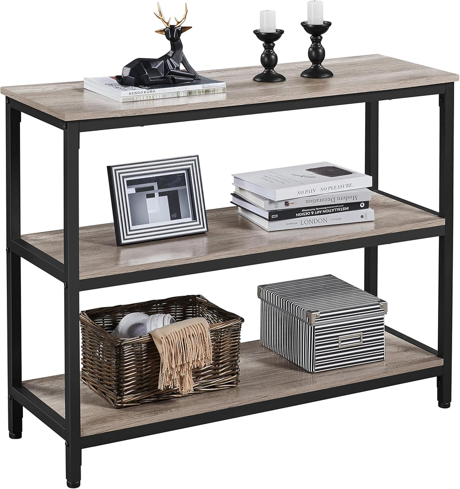 40 Inch Entryway Console Table with Storage Shelves and Sturdy Metal Frame in Wood Finish