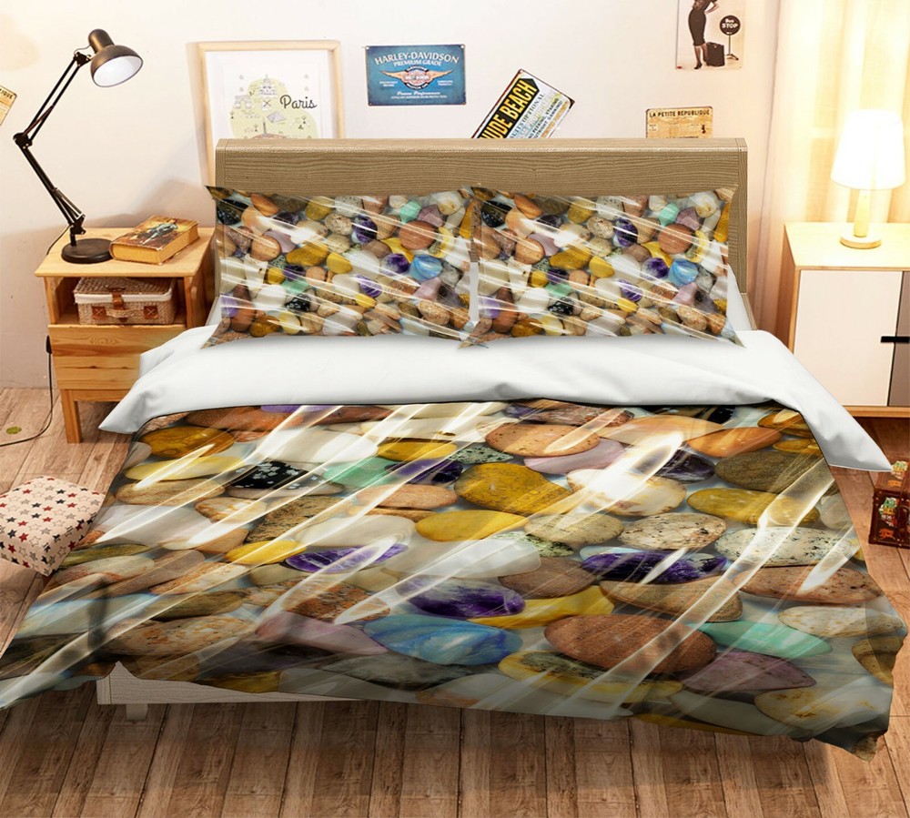 3D Color Stone ZHUA808 Bed Pillowcases Quilt Duvet Cover Set Queen King Amy
