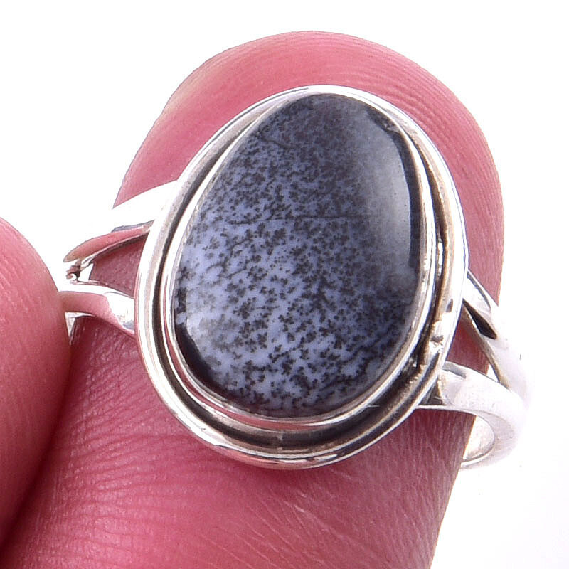 Natural Dendrite Opal Gemstone Handmade 925 Solid Sterling Silver Ring S.7