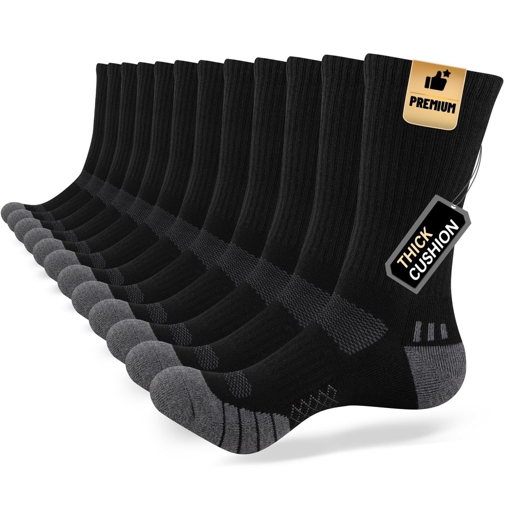 Mens Cushion Crew Socks Athletic Running Moisture Wicking Work Socks Performa...