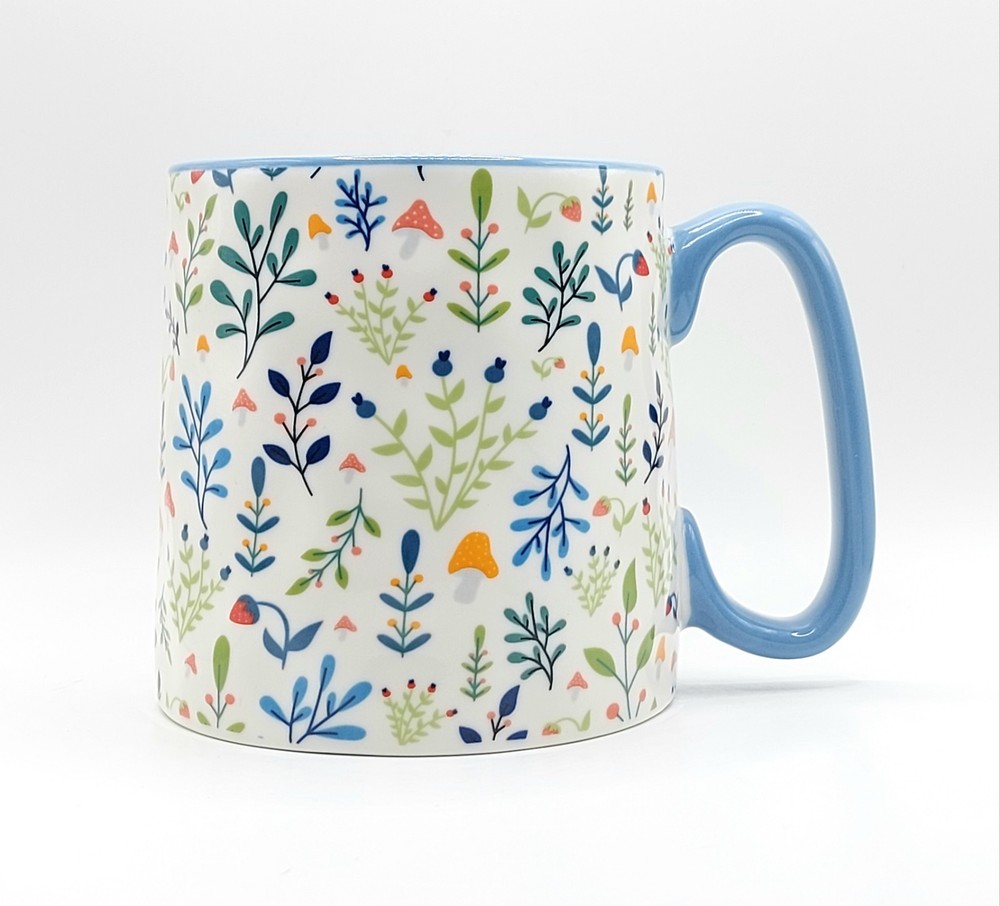 Cartoon Leaves & Mushrooms Coffee Mug 14 Oz Ceramic By 10 Strawberry Street