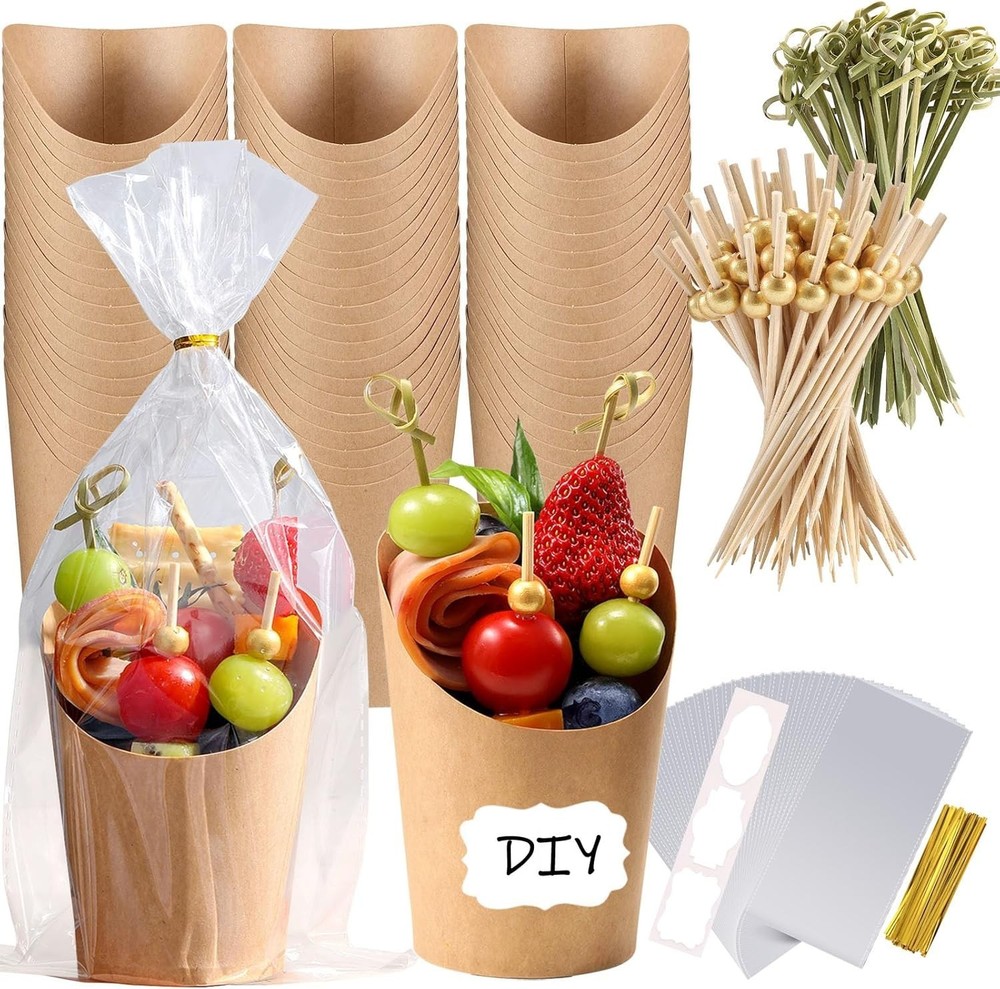 100 Pcs Charcuterie Cups with Sticks 14oz, Individual Disposable Handheld Hol...