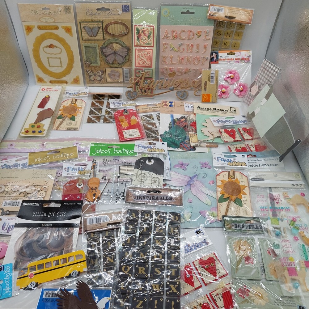 Scrapbook lot Of 25 Pieces Sickers Buttons Letters Various Brands