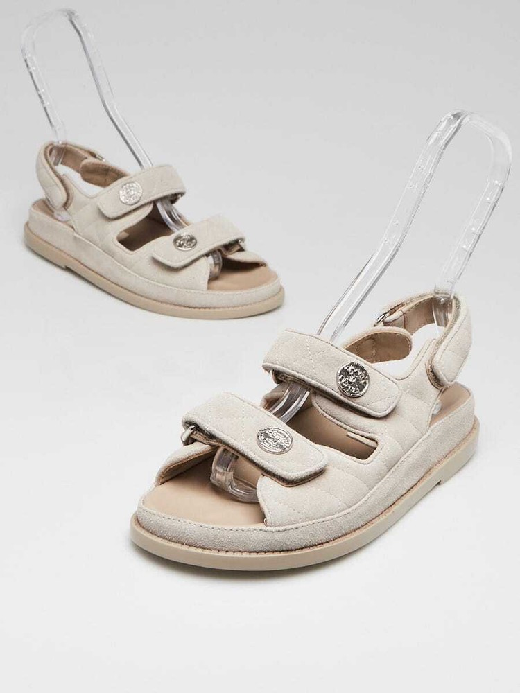 Chanel Grey Quilted Nubuck CC Dad Sandals Size 6.5/37