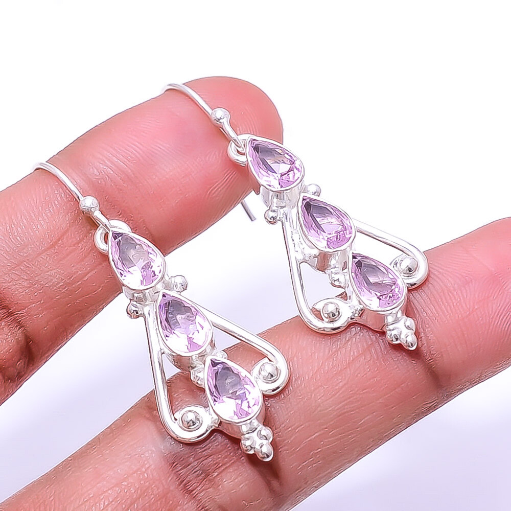 Pink Kunzite Multi Collet 925 Sterling Silver Earring 1.95