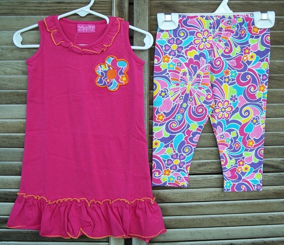 ZIPPITY boutique NEW hot pink dress with floral capri leggings set~2~2T~nwt~