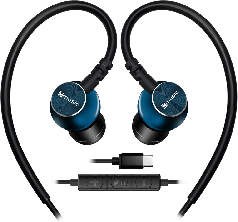 HMUSIC Wired Sports Earbuds with Mic, USB-C In-Ear Headphones for Running & Workouts