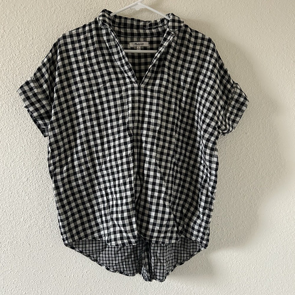 Madewell Womens Checked Boxy Boho Top Small Minimalist Contemporary Style
