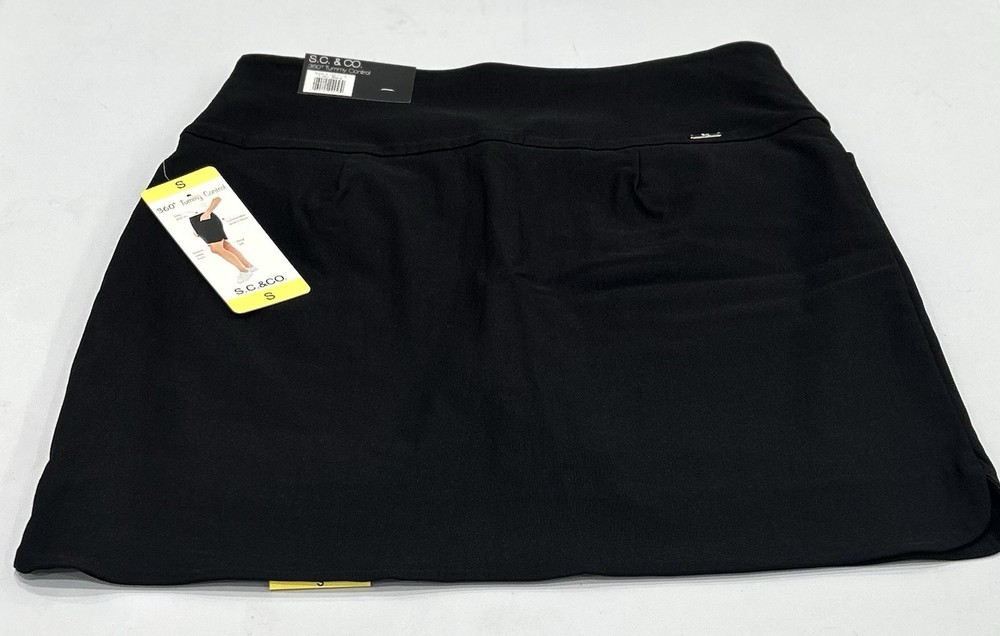 S.C.& CO Women's 360° Tummy Control Front Pockets Skort, Black, Size S