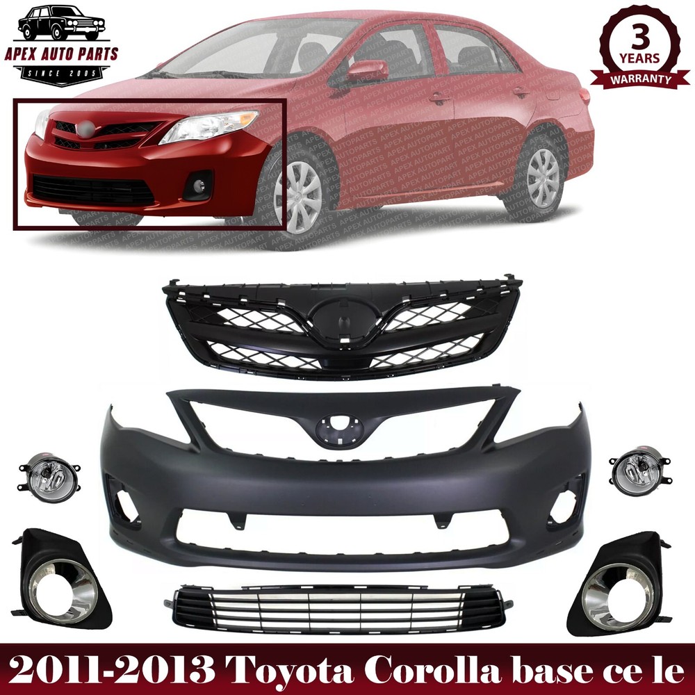 Front Bumper Cover Paintable & Grille Assembly Kit For 2011-2013 Toyota Corolla