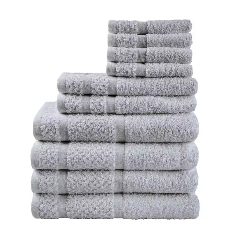 10 Piece Grey Towel Set Luxury Soft Cotton Bathroom Bath Hand Washcloths Bundle
