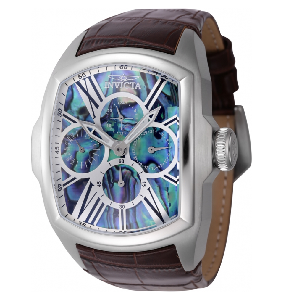 Invicta Lupah Mens 47mm GMT Day Date Quartz Watch with Abalone Dial and Brown Strap 45628