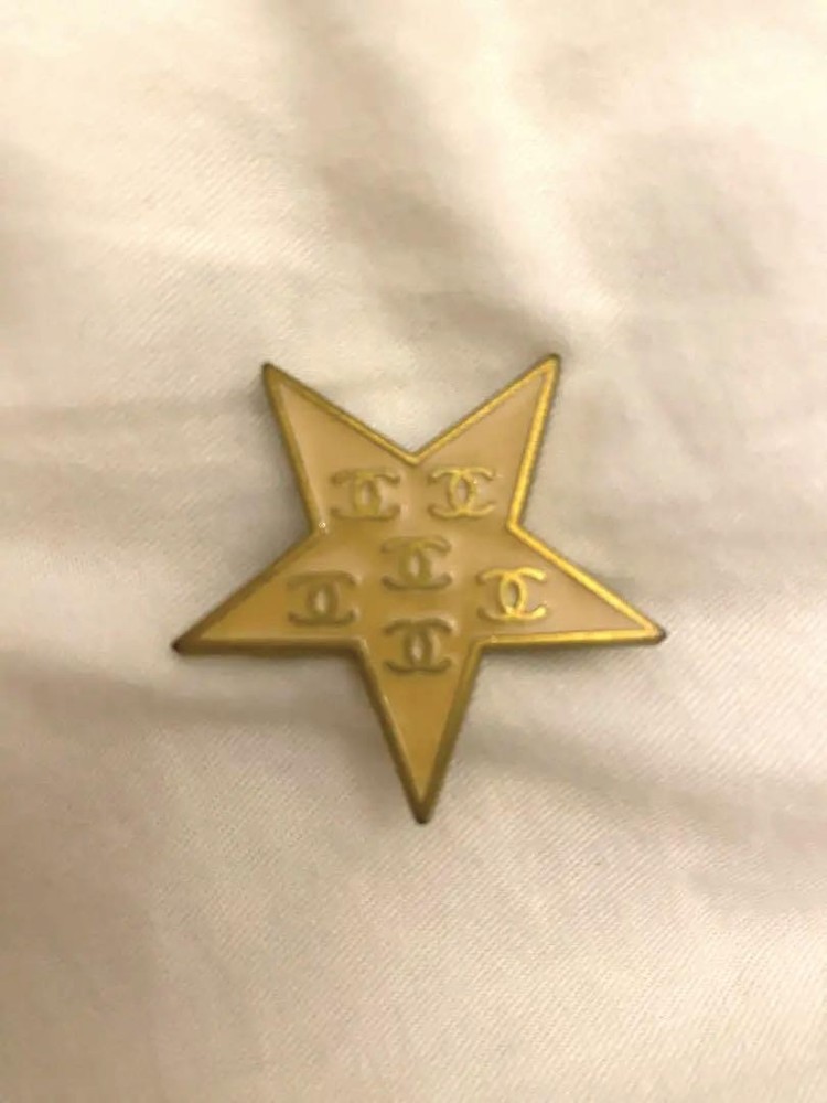 Vintage Chanel Coco Mark Star Brooch Gold Beige 3.5cm Pre-Owned