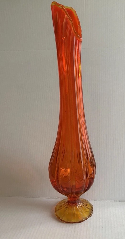 VINTAGE TALL orange swung glass vase!