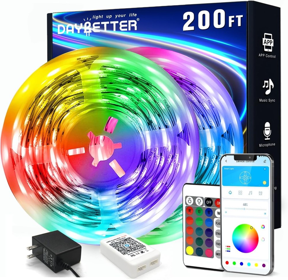 200FT DAYBETTER Smart LED Strip Lights - 2 Rolls of 100FT App-Controlled RGB Lighting